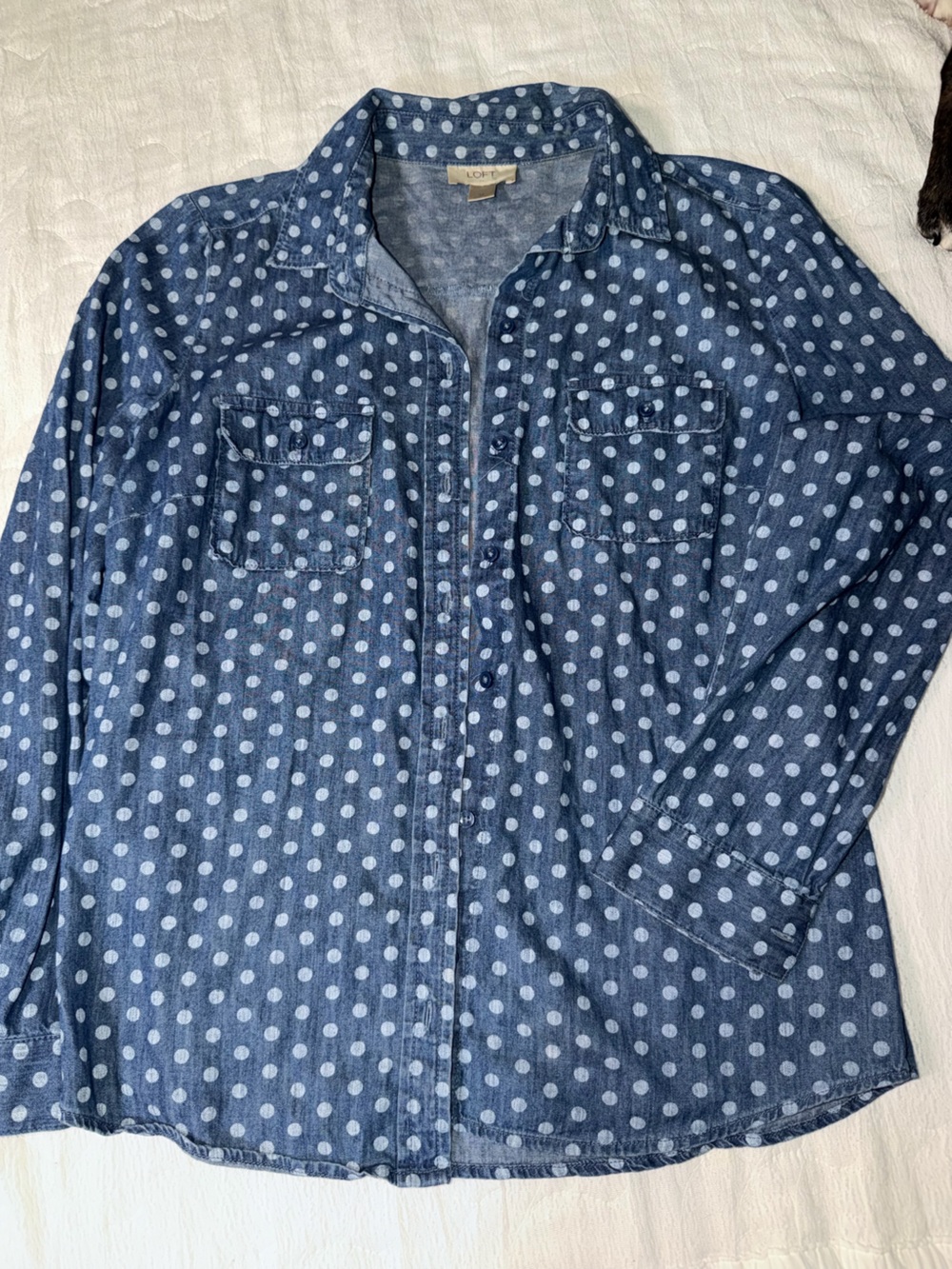 LOFT Blue Polka Dot Button-Up Shirt